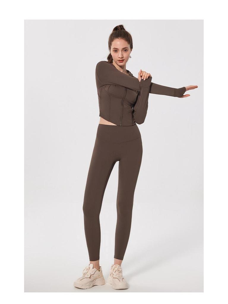 Antibacterial Bare Feel Sports Jacket - Long Sleeve, Zippered, Tight Fit for Yoga & Running, Spring/Autumn