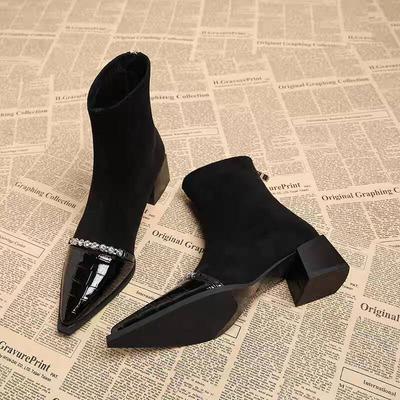 Damen Stiefeletten Outdoor Absätze Damen Trend Goth Walking Chelsea Boots Spitze Zehenpartie Blockabsätze Schuhe für Frau Botas De Mujer