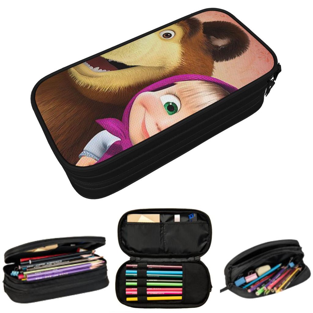 Cartoon Masha And The Bears Pencil Case for Studen School Pen Box Pencil Bag Stationery Supplies Pen Holder Bag
