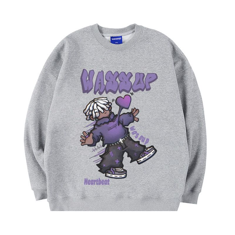 

Wassup American Style Boys Heavyweight Sweatshirt Autumn and Winter 2025 New Fleece-Lined Loose Casual Couple s Crew Neck Top Gray (Heavyweight Basic) L(Recommendation 60-75kg)