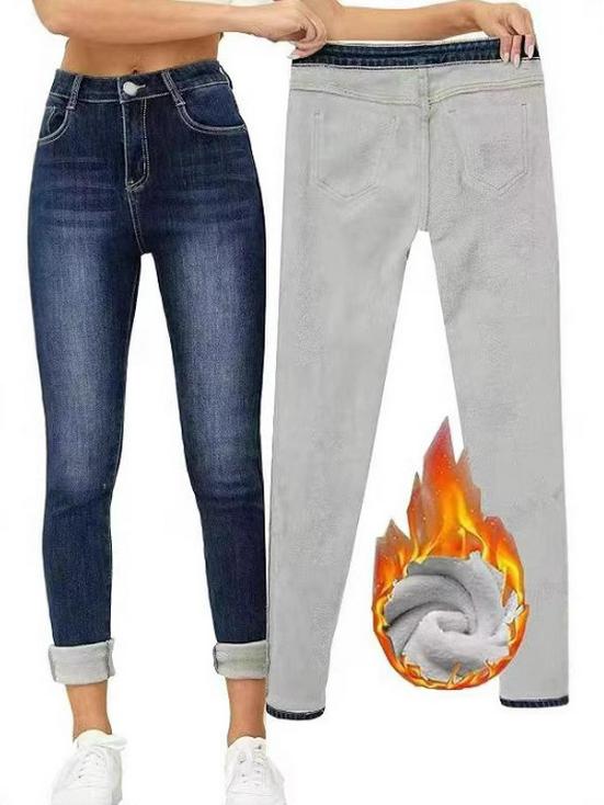 Women s High Waist Slimming Elastic Skinny Jeans with Velvet, Winter Collection Small
