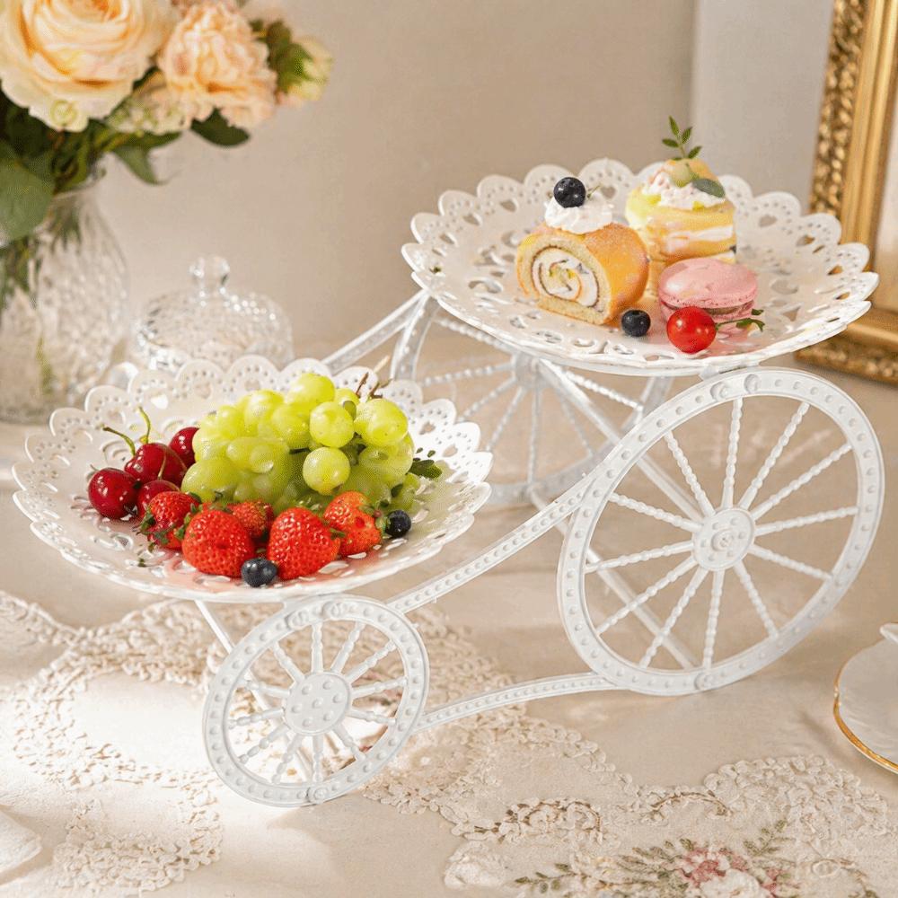 Bicycle Model Dessert Stand White Plastic Display Rack Decorations Fruit Plate Living Room