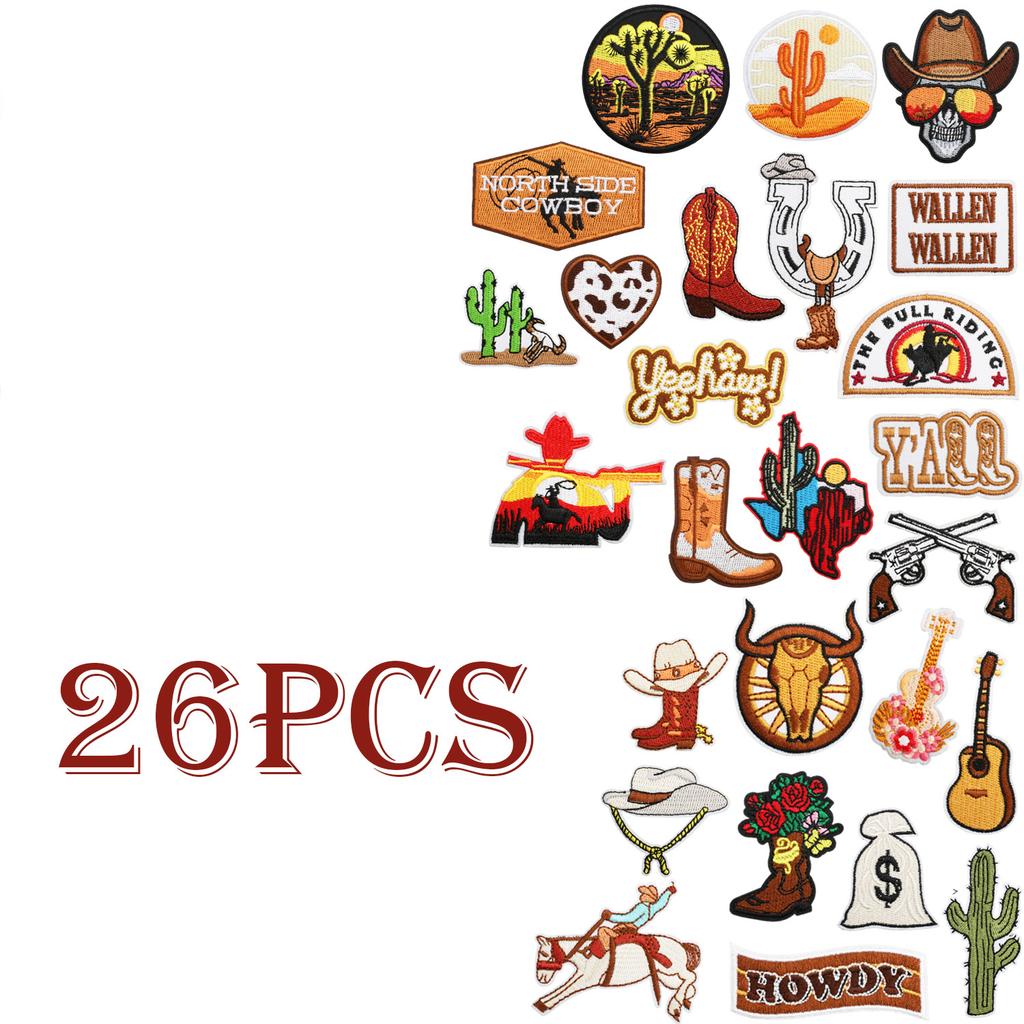 New Decoration Patches with Western Popular Denim Embroidery Stickers Horse and Pistol Embroidery Stamps Embroidery Labels