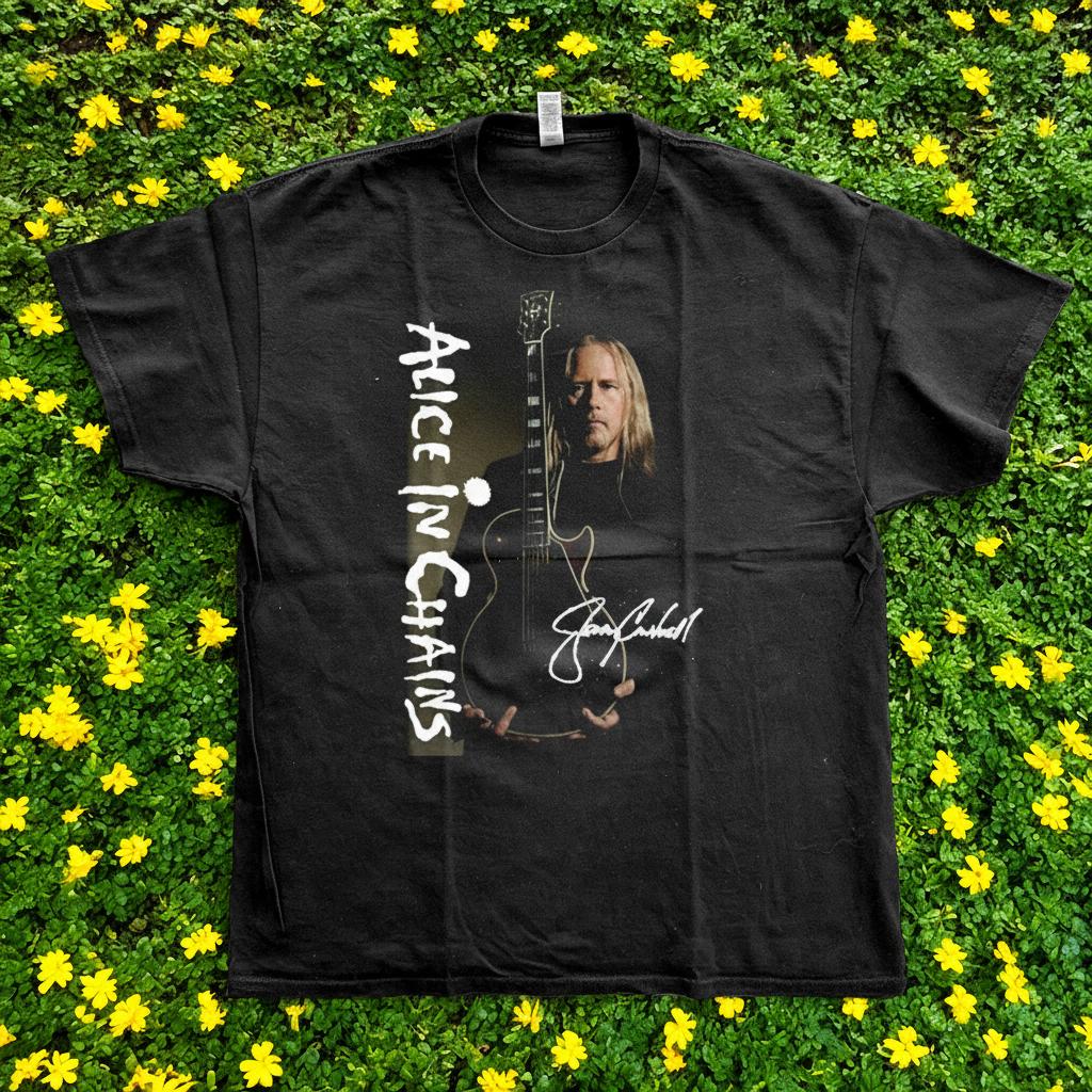 New Jerry Cantrell Alice In Chains Band Music Black TShirt Vintage Style Black Unisex T-Shirt XL