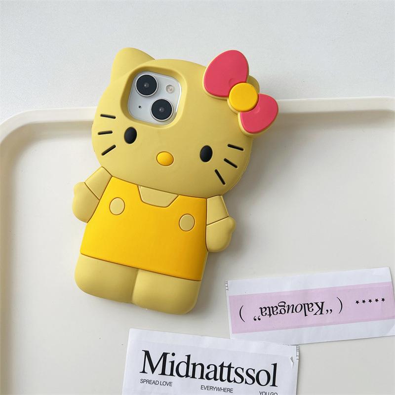 

Стиль INS Бантик Hello Kitty М який силіконовий чохол для iPhone 17 16 15 14 13 12 11 Pro Max 17 Pro 3D Мультяшний Ударостійкий Чохол для Телефона iPhone 12 Pro Max жовтий