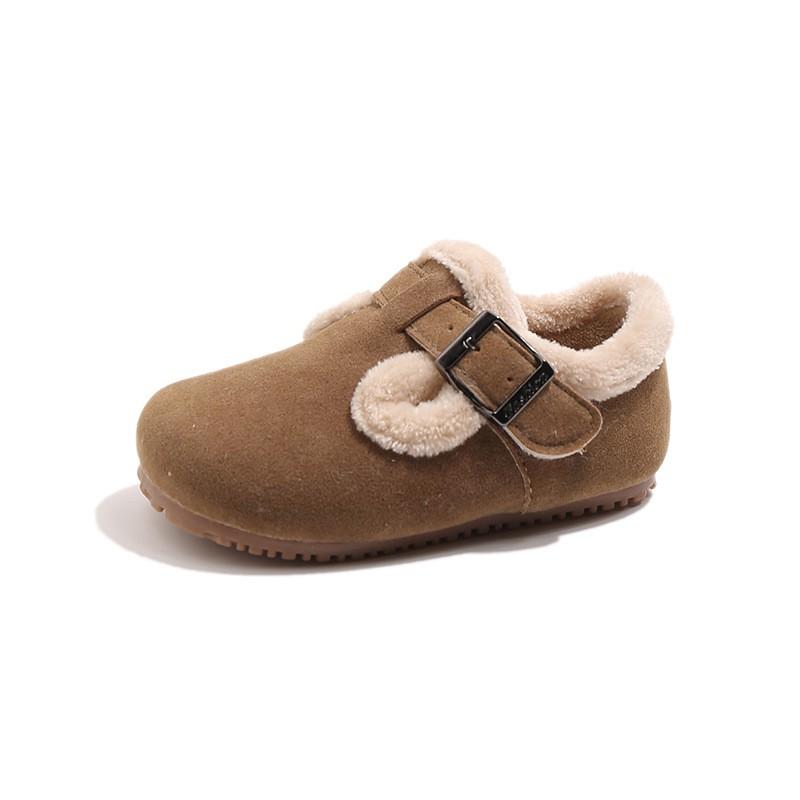 Kids Winter Fuzzy Lined Slip-On Loafers Boys Girls Soft TPR Sole Cotton-Lined Indoor Shoes