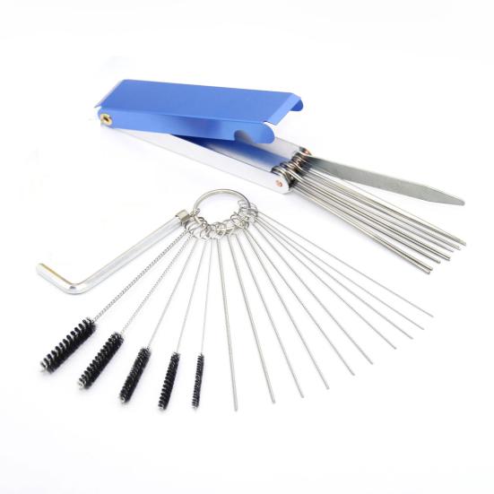 Carburateur Reinigingsset RVS & Nylon Borstels voor Motorfiets Lasbrander ATV Meerdere Maten Naalden (0.4-7mm) met Aluminium Behuizing Roestvrij