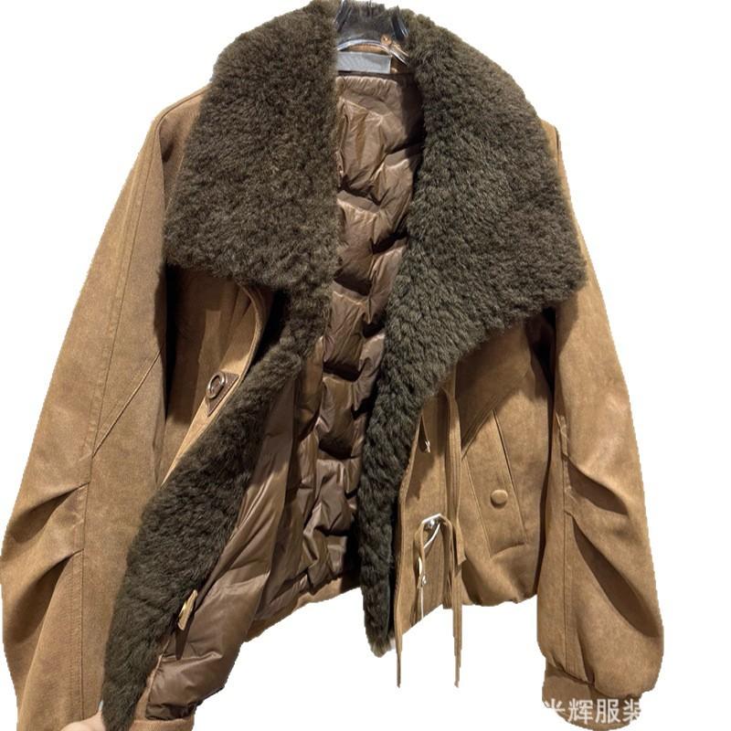 New Haining Fur Integrated Parker Down Jacket Women's Big Fur Collar Short White Goose Down Jacket Winter
