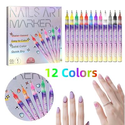 12 Colors Waterproof Nail Art Pen DIY Nail Polish Doodle Pens Nail Art Markers Polish Pen for Home Salon Painting Drawing Tool