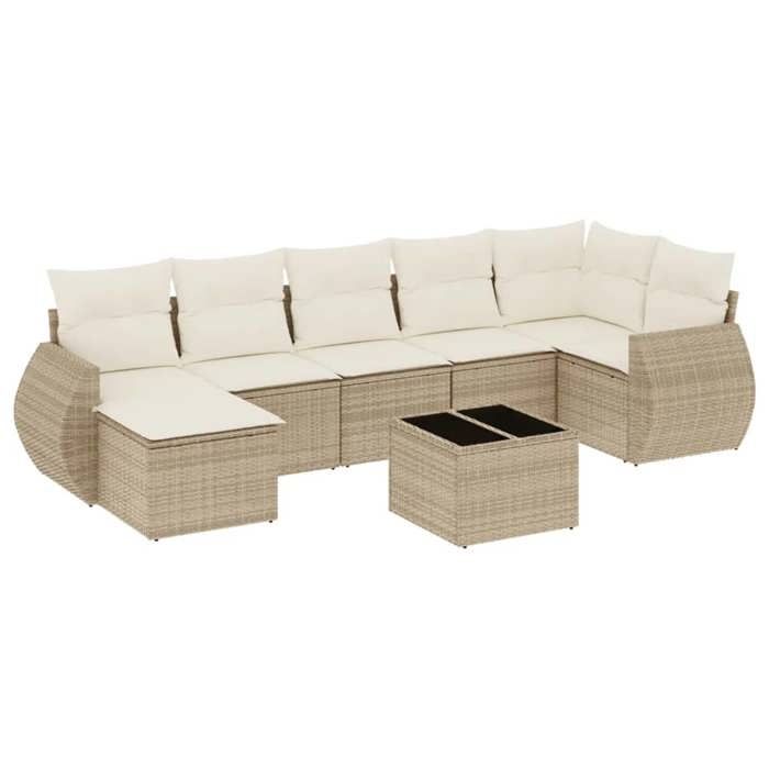 VidaXL Salon de Jardin avec Coussins 8 pcs, Canapés de Terrasse, Ensemble de Meubles de Patio, Mobilier d'Extérieur, Beige 3254025