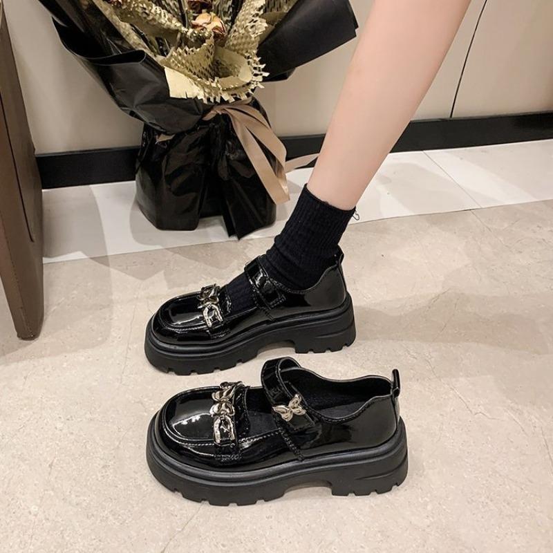 

2026 Women Mary Jane Leather Shoes Loafers Thick Bottom Punk Lolita Shoes Soft Comfortable Anti-Slip Casual Versatile Shoe Mujer 35 чёрный