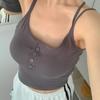 Open Run Crop Bustier Bra Top Button Open Diagonal Cotton Tank
