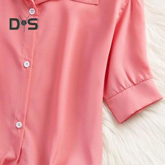 Women Shirt Summer Short Sleeve Casual Shirt Lapel Solid Color Breathable Women Blouse for Office Travel Party Daily Wear