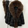 Winter lace-up hooded loose thickened coat women's retro versatile temperament real fox fur collar duck down jacket