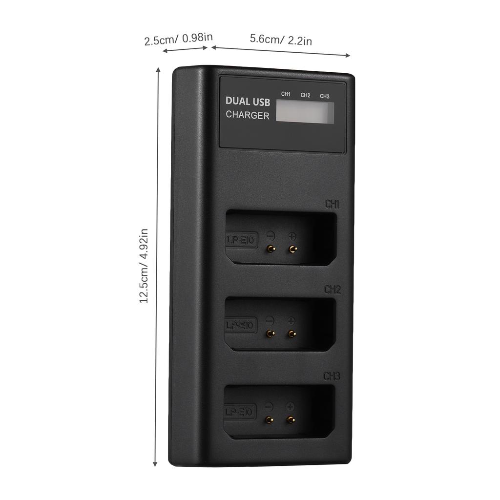 LP E10 Battery Charger 3 Slot Charger with LED Indicators Micro USB & Type C Port + 3pcs LP E10 Batteries 7.4V 2300mAh