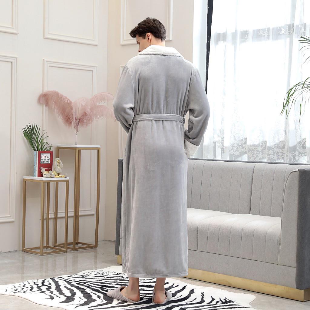 Pánské Splice Thicken Coral Fleece Župan Župan Župan Pyžamo Kapsa na spaní