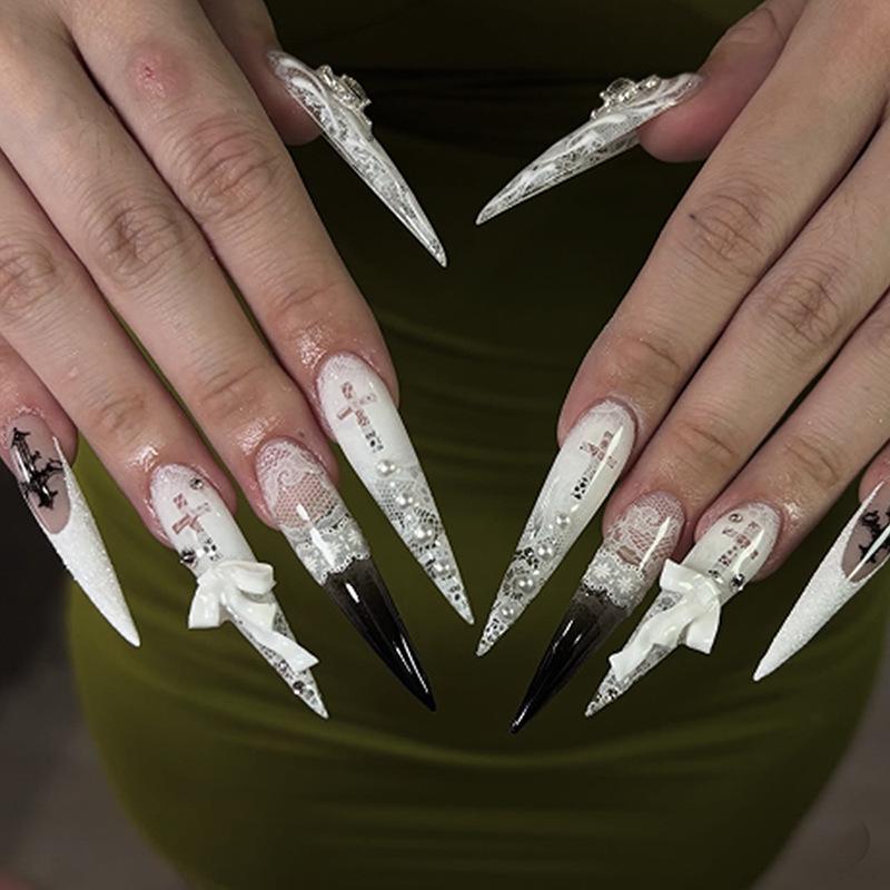 Dark Cool Spicy Wearable Long Pointed False Nails - European & American Style