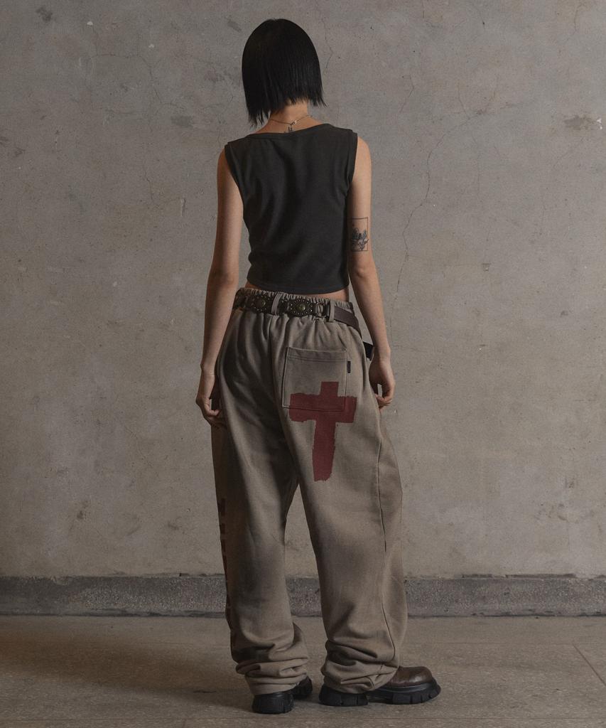 Garter Gallery Side Logo Cross Dirty Sweat Pants_Beige