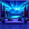 2D Psychedelic Aurora Mountain Blacklight Tapestry, Trippy Landscape Wall Art for Living Room