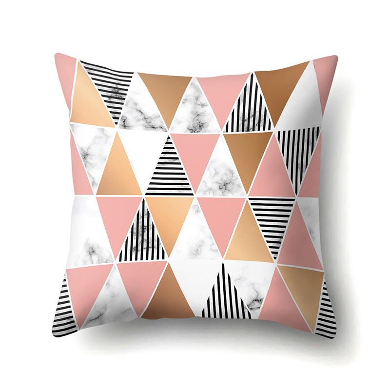 Polyester Pillow Case Nordic Ins Style Marble Geometric Printed Peach Leather Velvet Living Room Sofa Pillow Case