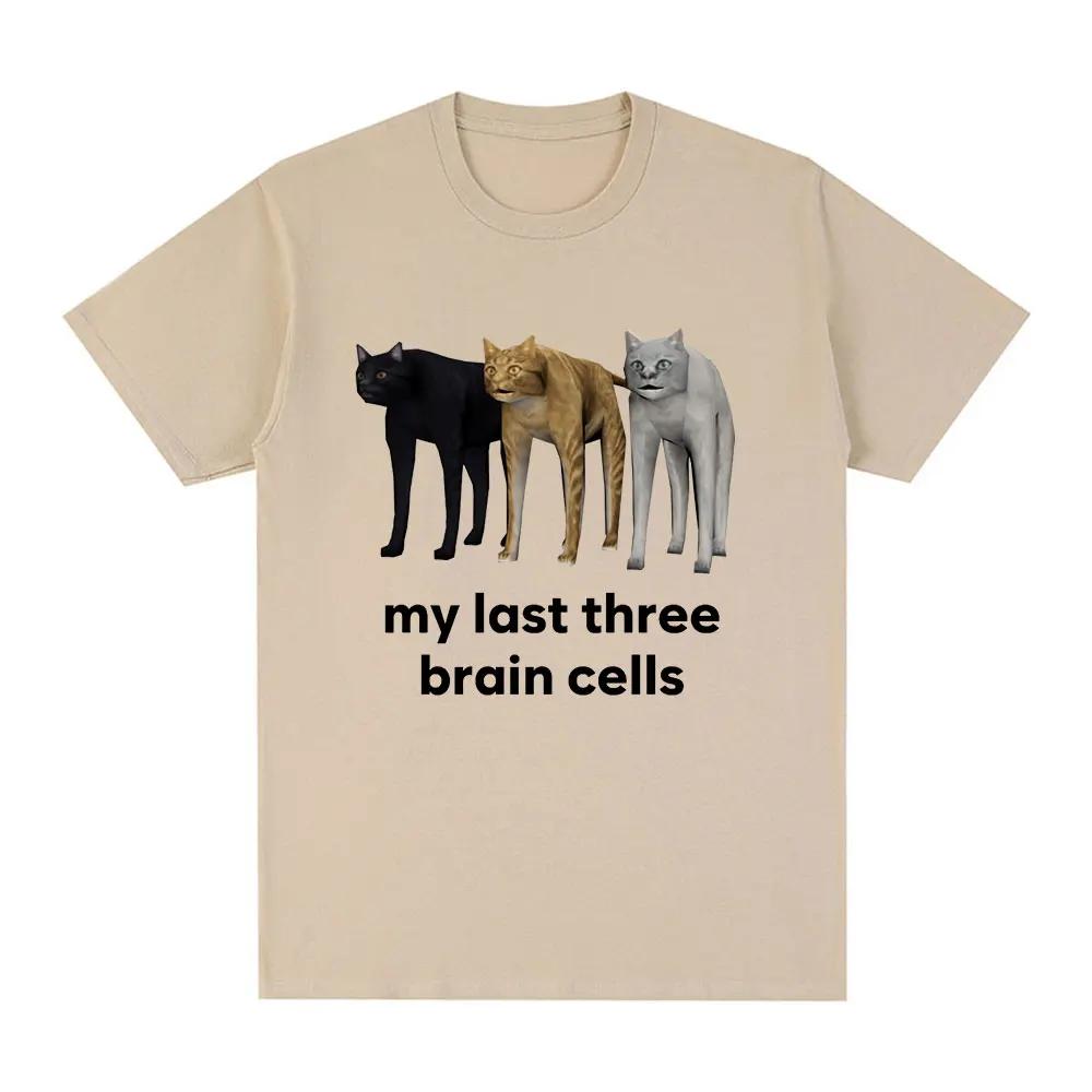 Funny My Last Three Brain Cells Cats Meme T-shirt Women s casual short sleeved T-shirt Retro Large T-shirt S
