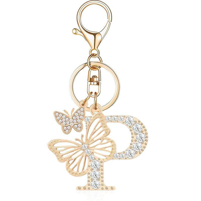 Exquisite Women Capital Letters Charms Keychain Initial 26 A-Z Butterfly Rhinestone Keyring Bag Decoration Pendant Girl Gift