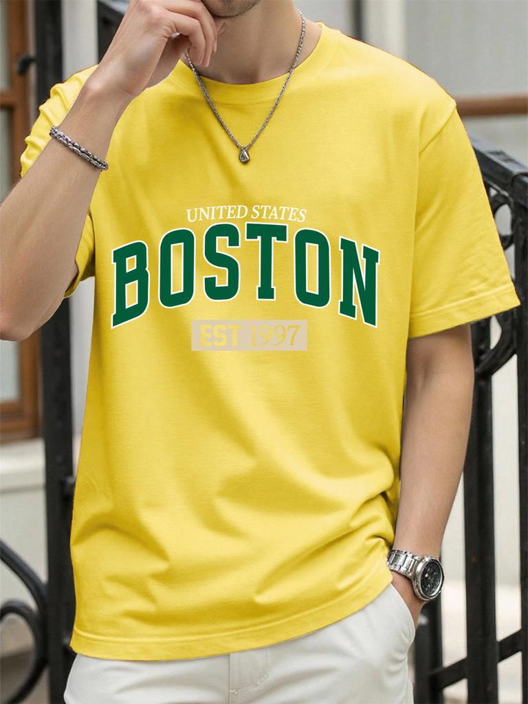 United States Boston Est 1997 Print T Shirt Men Summer AllMatch Streetwear Trendy ONeck Clothes Cotton Oversized Man TShirts