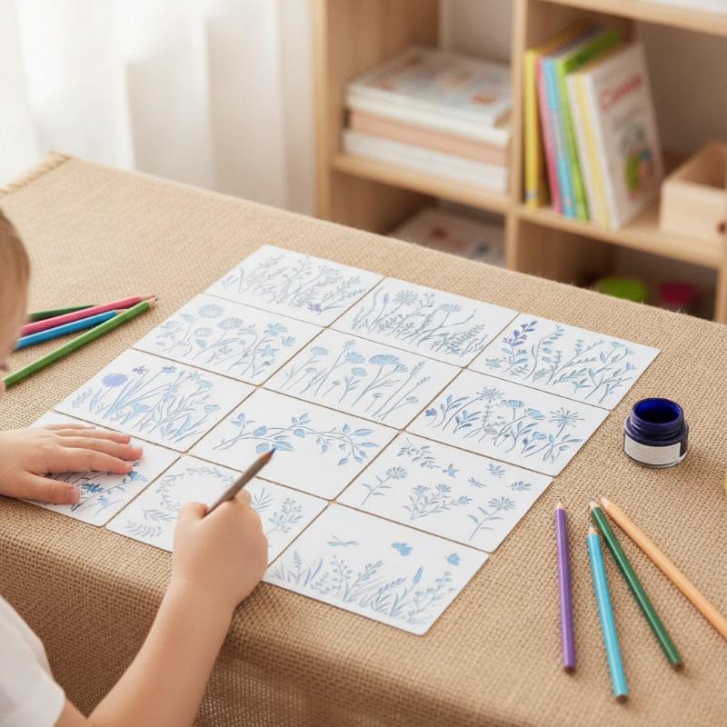 12ks/Sada Nádherná Květinová Ručně Vyráběná Šablona na Plakát Vyřezávaná Malířská Kreativní Šablony