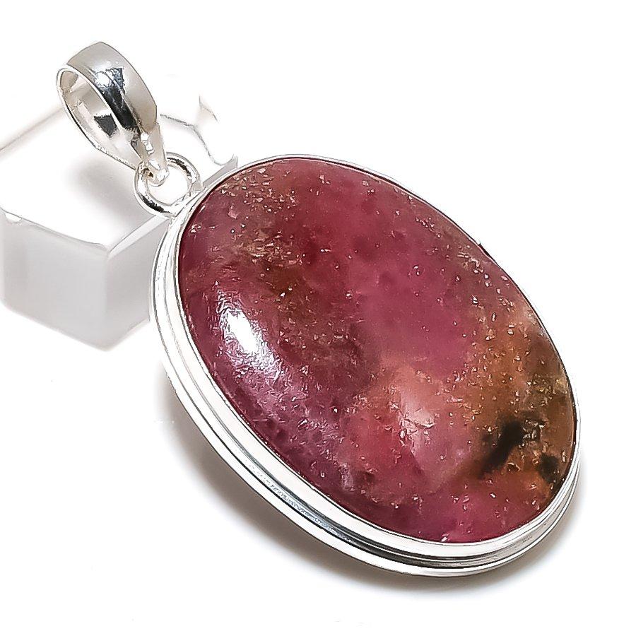Rhodonite Gemstone Handmade 925 Sterling Silver Gift Jewelry Pendant 2.05" v5o41
