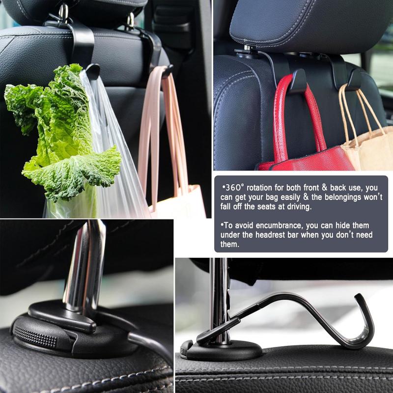 Amooca Car Seat Headrest Hook 4 Pack Hanger Universal Vehicle Car Storage Organizer for Handbag Purse Coat S Type Checkered Black