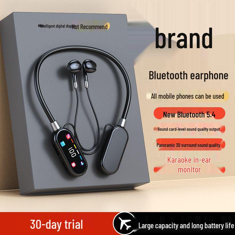

Color Screen Wireless Neckband Bluetooth Earphones with Mic and Noise Cancellation for Sports and Live Broadcasting. Black - Charger Included