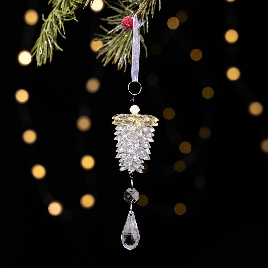 Christmas New Decorative Transparent Crystal Pine Cone Pendant Small Tree Ornaments Simulated Acrylic New Year Ball Tree