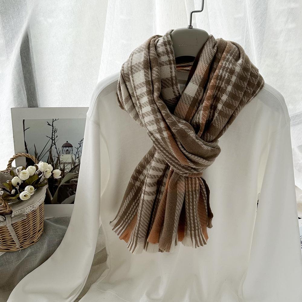 Plaid Scarf Autumn and Winter Women's High End Korean Style Winter Warm Scarf Thickened Imitation Cashmere Shawl
