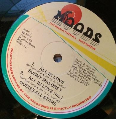 12inch Record BUNNY MALONEY BUNNY MALONEY REAL NA  All In Love HMD117 MOODS INTERNATI 1983 US Reggae Ska  Dub Used