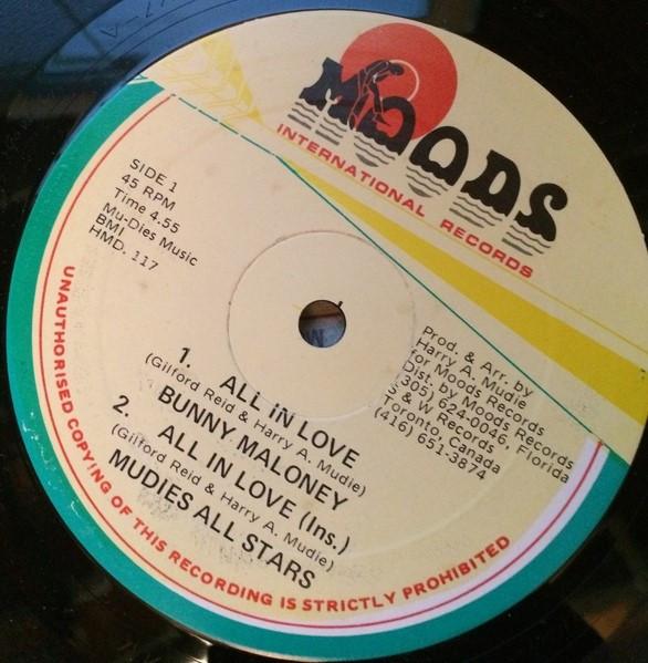 

12inch Record BUNNY MALONEY BUNNY MALONEY REAL NA All In Love HMD117 MOODS INTERNATI 1983 US Reggae Ska Dub Used