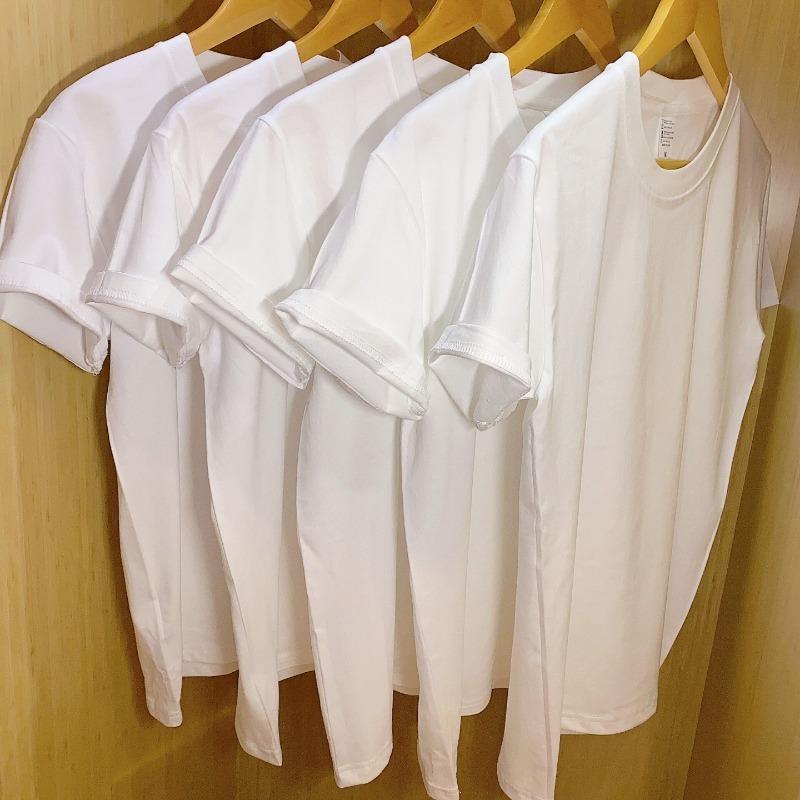 Summer Short Sleeve Cotton Loose Casual T-shirt for Women Men Round Neck Solid Base Women's T Shirt Elegant Fashion Simple Office Lady Tee Tops 26051
