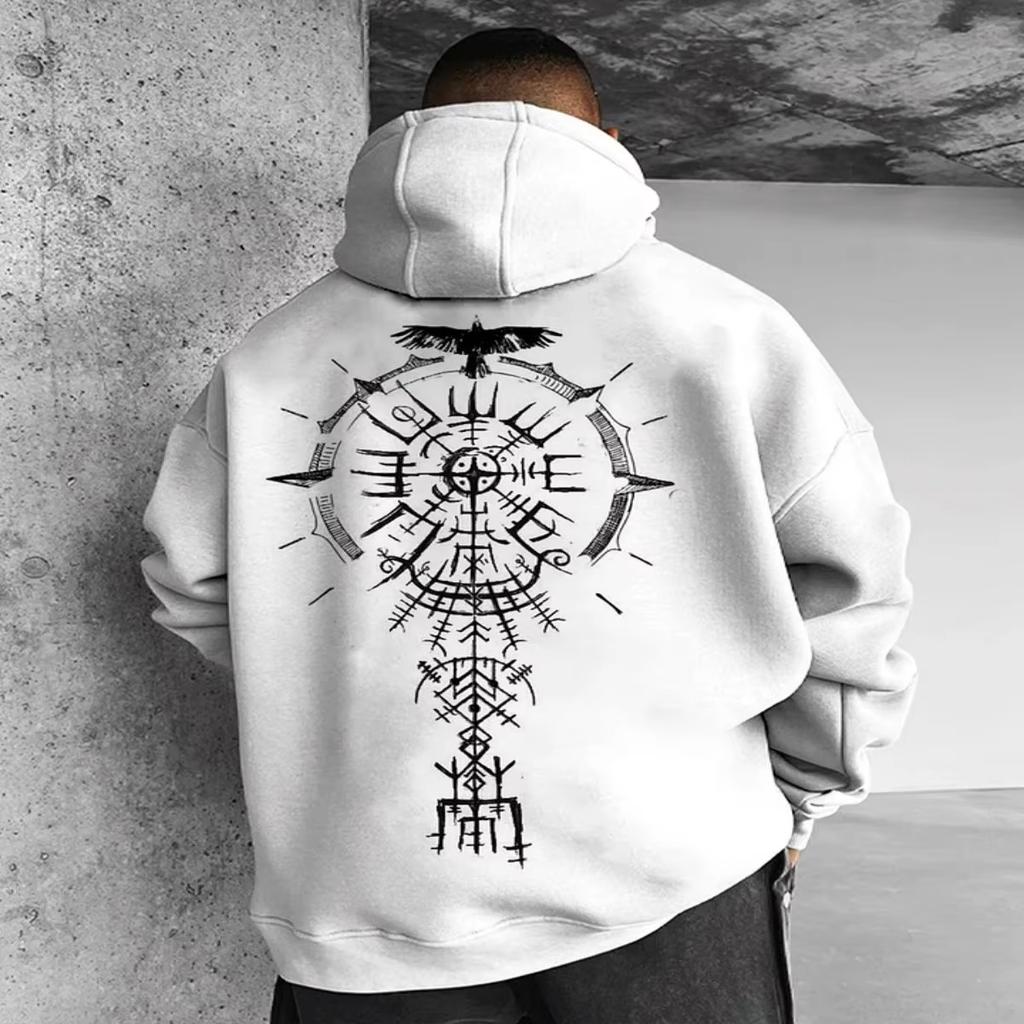 Amerikanischer Wikinger Totem Bedruckter Hoodie Baumwolle Herren Locker Lässig Adler Super Cooler Hoodie Kapuzenpullover Herren Kapuzenpullover Sweatshirt