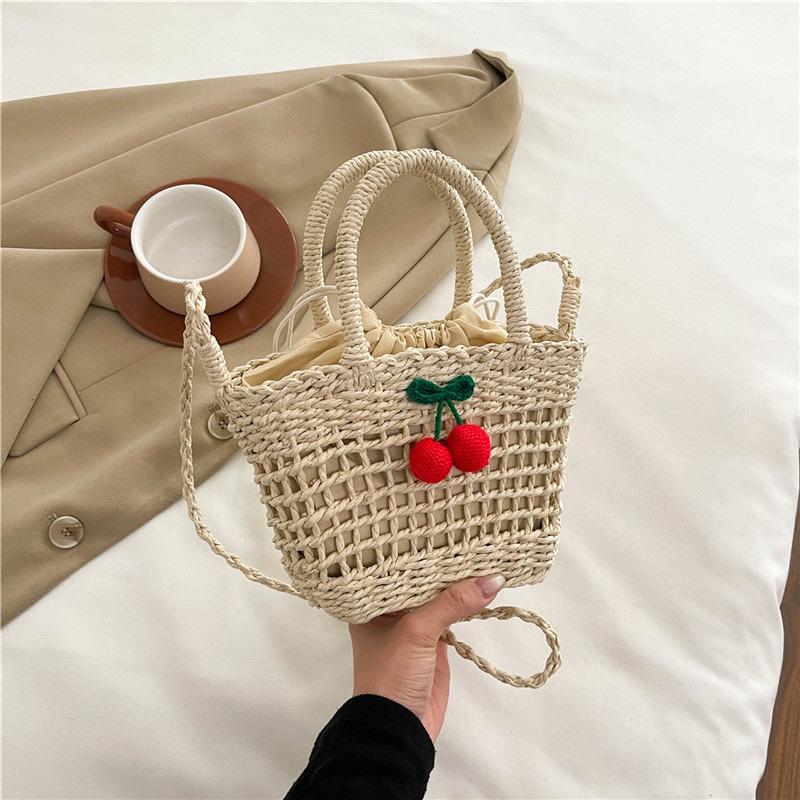 Yogodlns Çimen Dokuma Rattan Saklama Sepeti Askılı Çanta El Yapımı Hasır Dokuma Sepet Küçük El Çantaları Plaj Omuz Çantası