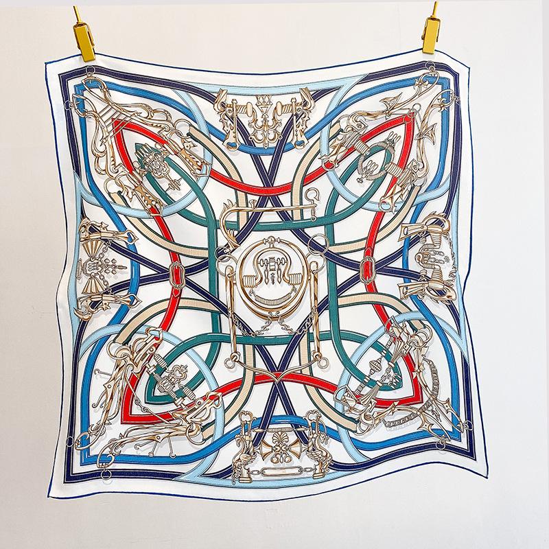 Line design silk silk scarf high-end sense light luxury mulberry silk square scarf new breathable double crepe handmade hemming silk scarf 67cm