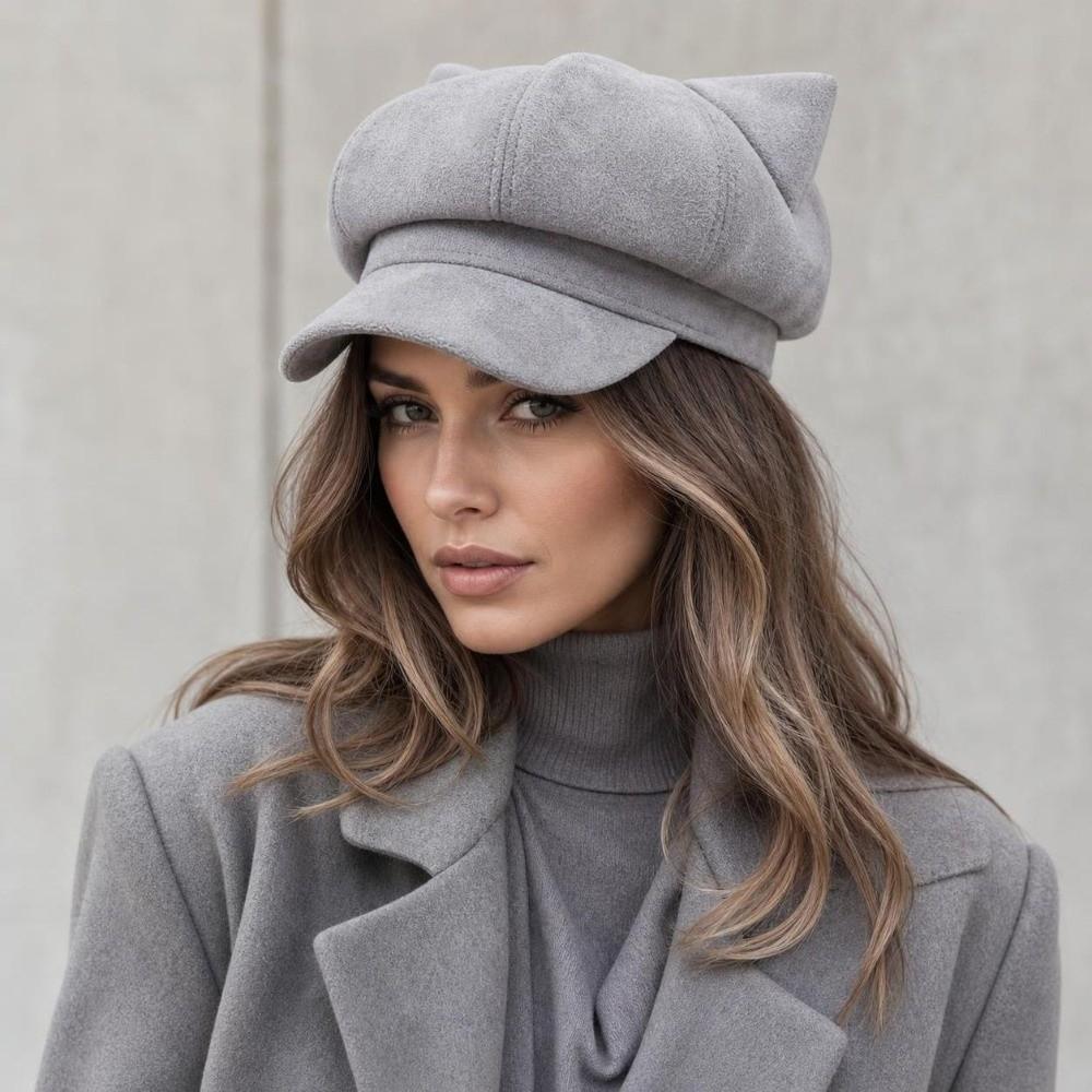 Adjustable Cat Ear Beret Warm Lining Octagonal Hat New Newsboy Cap Women