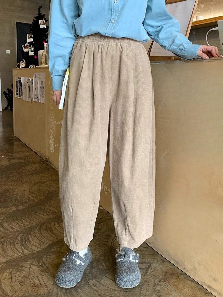 

Женские вельветовые брюки с флисовой подкладкой в стиле ретро Гонконг с высокой посадкой и широкими штанинами S [recommended within 90 catties]