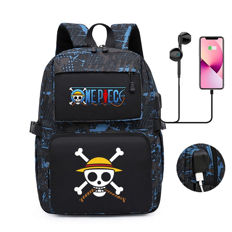 Popular One Piece Periphery, Printed Backpack, Large-Capacity Schoolbag For Young Students, Usb Computer