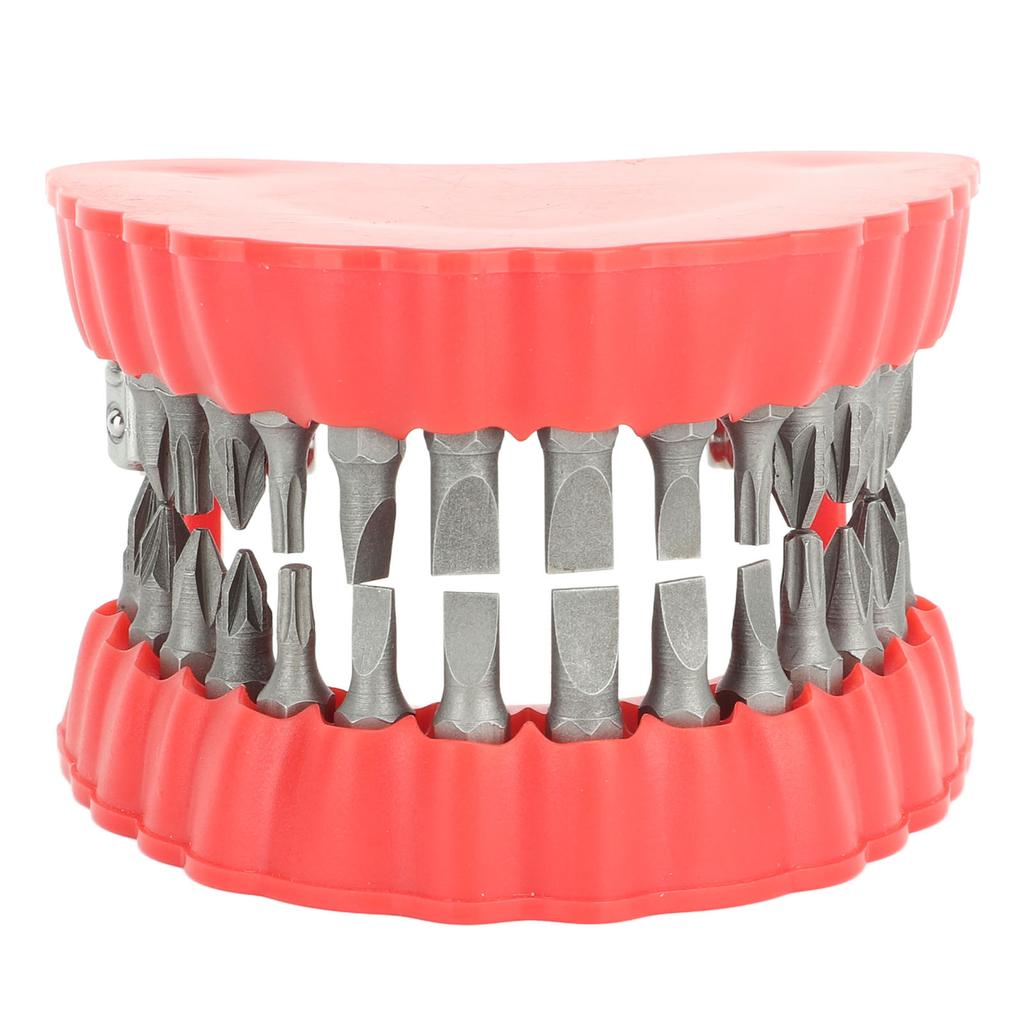 Denture Drill Bit Holder Denture Screwdriver Organizer 3D Sculpture Desk Decor 28 Holes Red With Bits