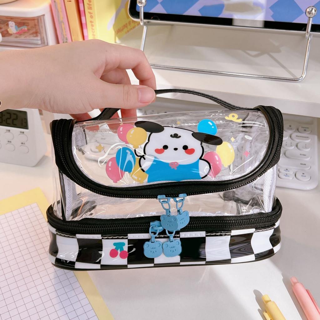 Pencil Bag Cartoon Style Large Capacity Plastic  Clear PVC Portable Large Pencil Case for Stud