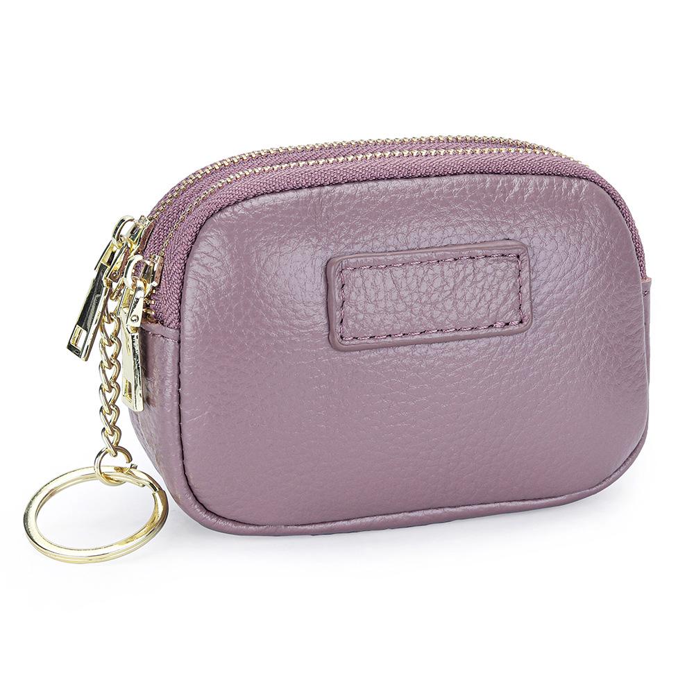 Portofel din Piele Naturală cu Fermoar Dublu pentru Monede și Breloc