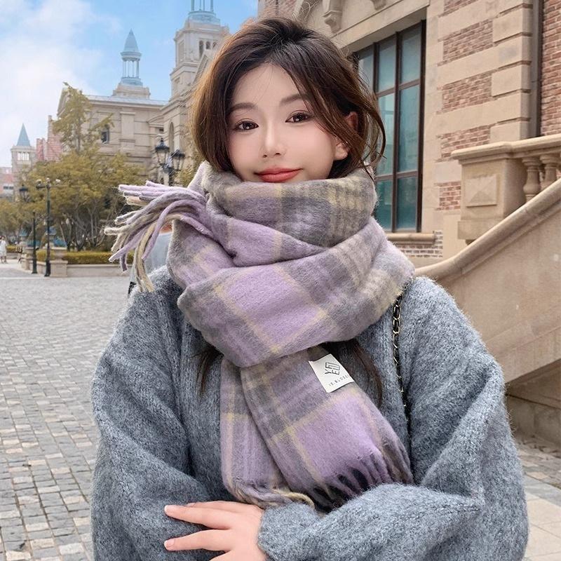 Atmosphere blue coffee plaid scarf women's new warm versatile plaid scarf student couple thickened shawl