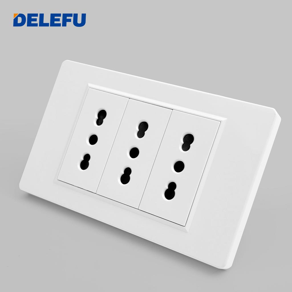 DELEFU Italian Standard White 118 Type Wall Switch Socket with USB + TYPE-C Socket Is Suitable for Hotels and Households.