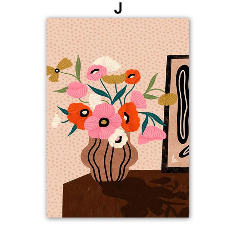 Boho Fashion Girl Flowers Vase Illustration Wall Art Canvas Painting Abstract Poster And Prints Pictures For Living Room Decor
