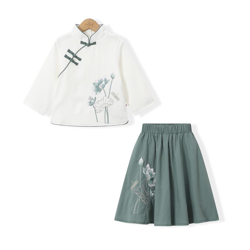 Kids' Elegant Lotus Print Stand Collar Hanfu Set
