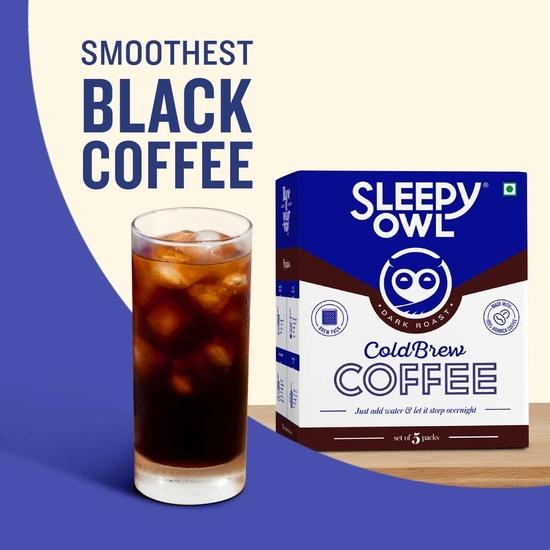 Sleepy Owl Coffee Dark Roast Cold Brew Combo | 3 Step Brew - No Equipment Required | 100% Arabica Beans - Sourced Directly from Farms (Pack of 5)